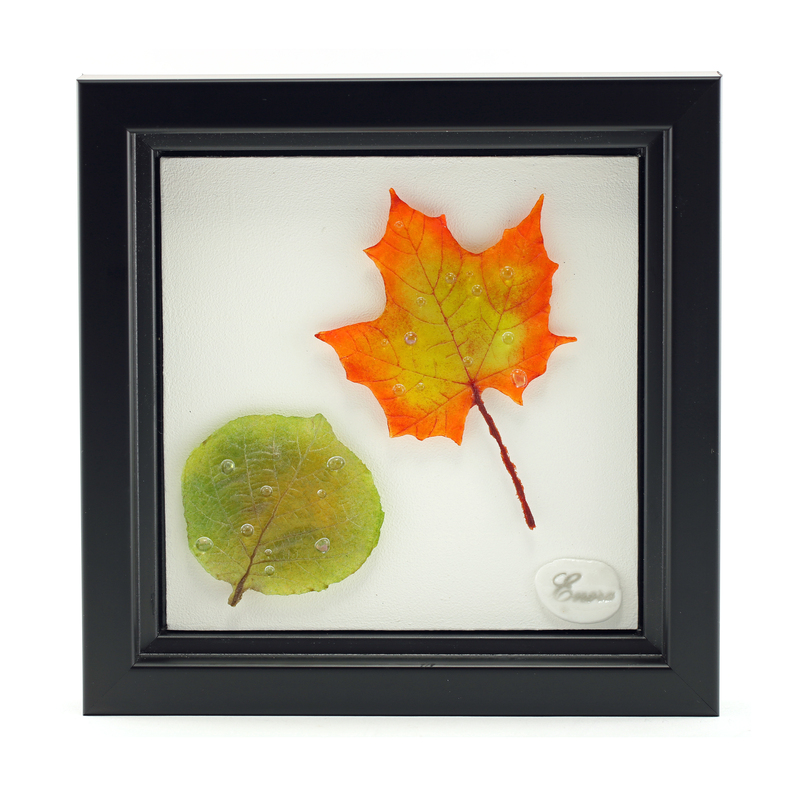 Larmes d'automne #3. Glass: 9 cm x 12 cm, 7 cm x 7.5 cm; frame: 20.5 cm x 20.5 cm. CAD 125