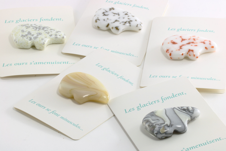 Glass (6.5 cm x 4 cm x 1 cm). Card (9.5 cm x 14 cm). CAD 25 each.