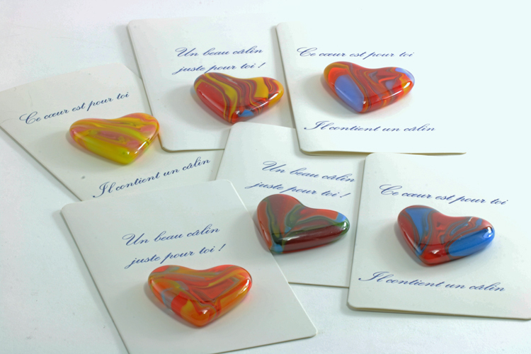 Glass (5 cm x 5 cm x 1 cm). Card (9.5 cm x 14 cm). CAD 25 each.
