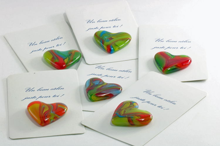 Glass (5 cm x 5 cm x 1 cm). Card (9.5 cm x 14 cm). CAD 25 each.