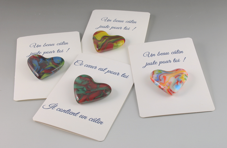 Glass (5 cm x 5 cm x 1 cm). Card (9.5 cm x 14 cm). CAD 25 each.