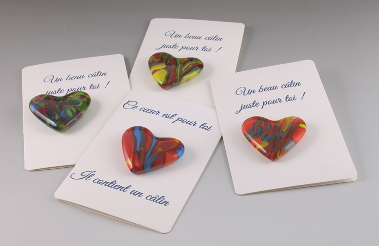 Glass (5 cm x 5 cm x 1 cm). Card (9.5 cm x 14 cm). CAD 25 each.
