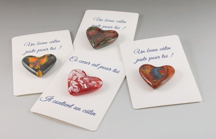Glass (5 cm x 5 cm x 1 cm). Card (9.5 cm x 14 cm). CAD 25 each.